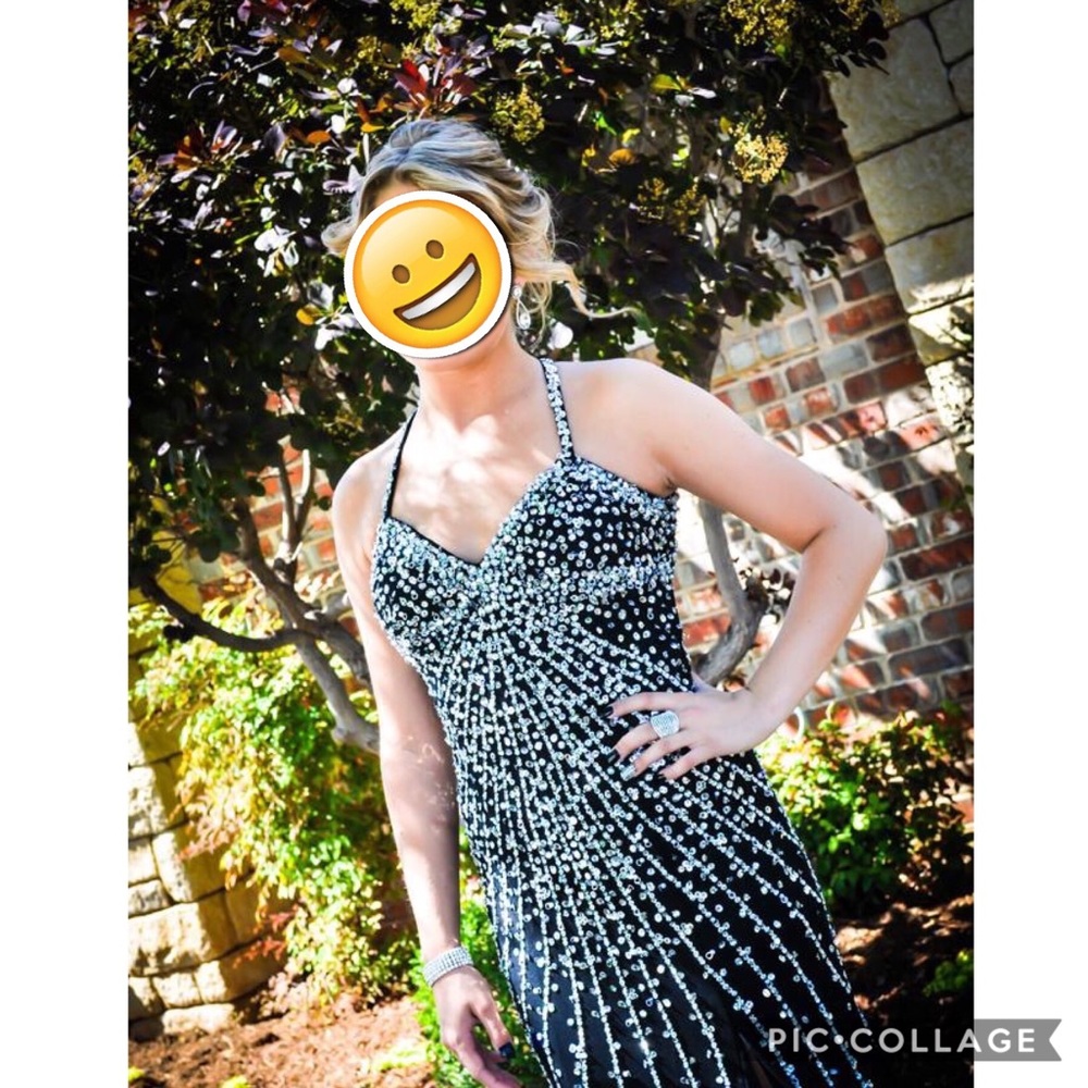 Black/silver beaded prom dress. - Picture 3 of 3